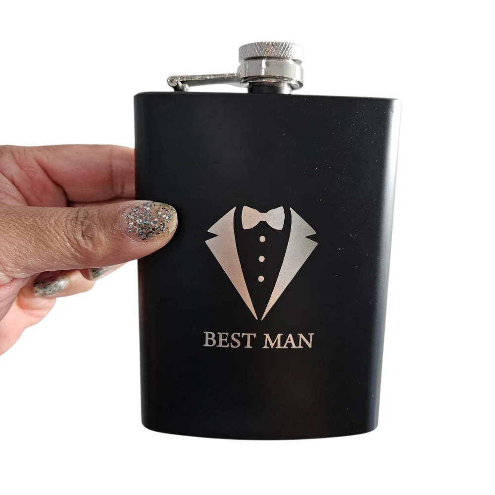 New Black Groomsman Flask Set